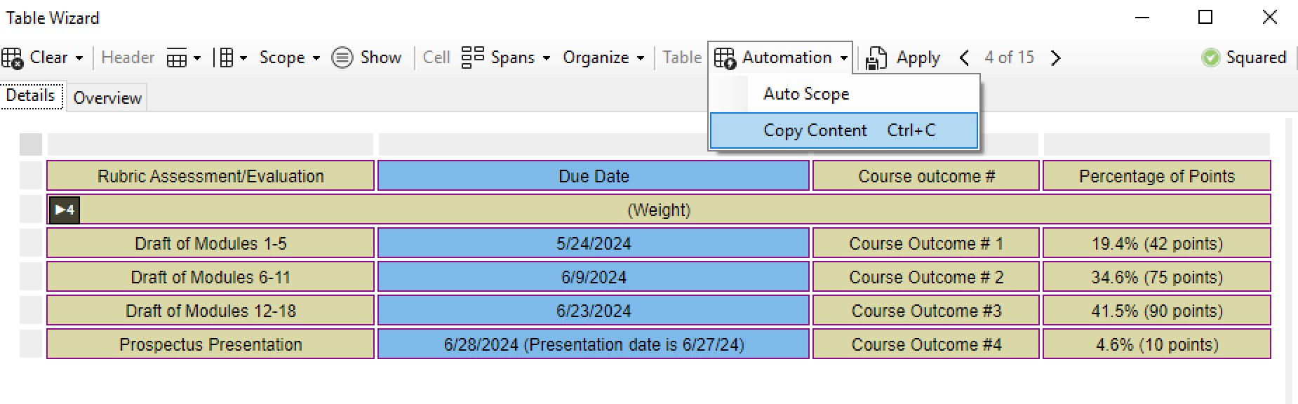 Skærmbillede til kopiering af TSV