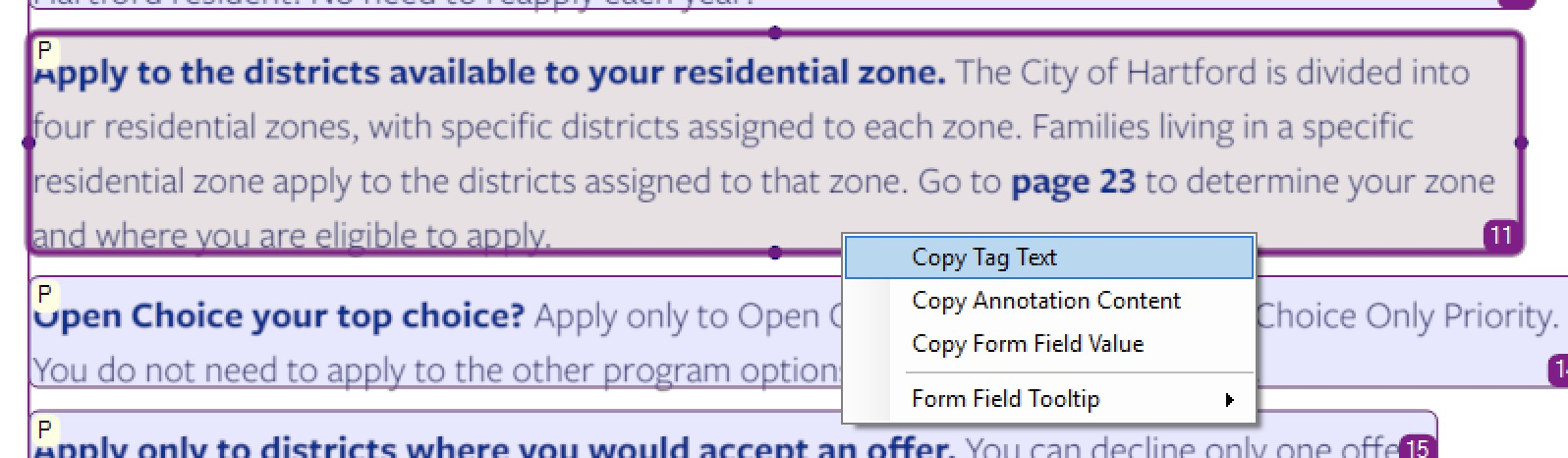 Skærmbillede til kopiering af tekst