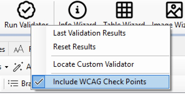 Kommandoindstillinger i statuslinjen i Access Guide