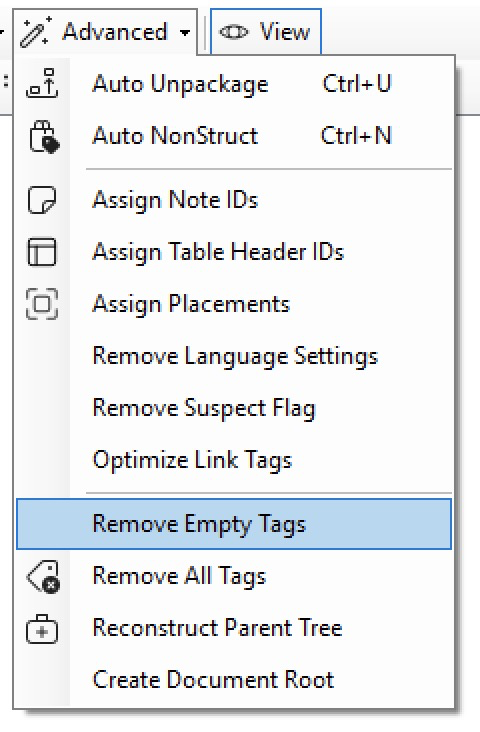 Menu showing where to find the Remove Empty Tags command