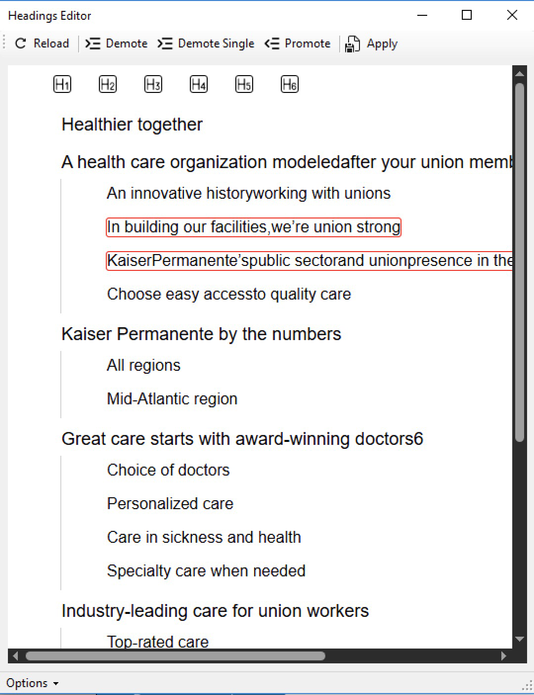 Skærmbillede af overskriftsguiden