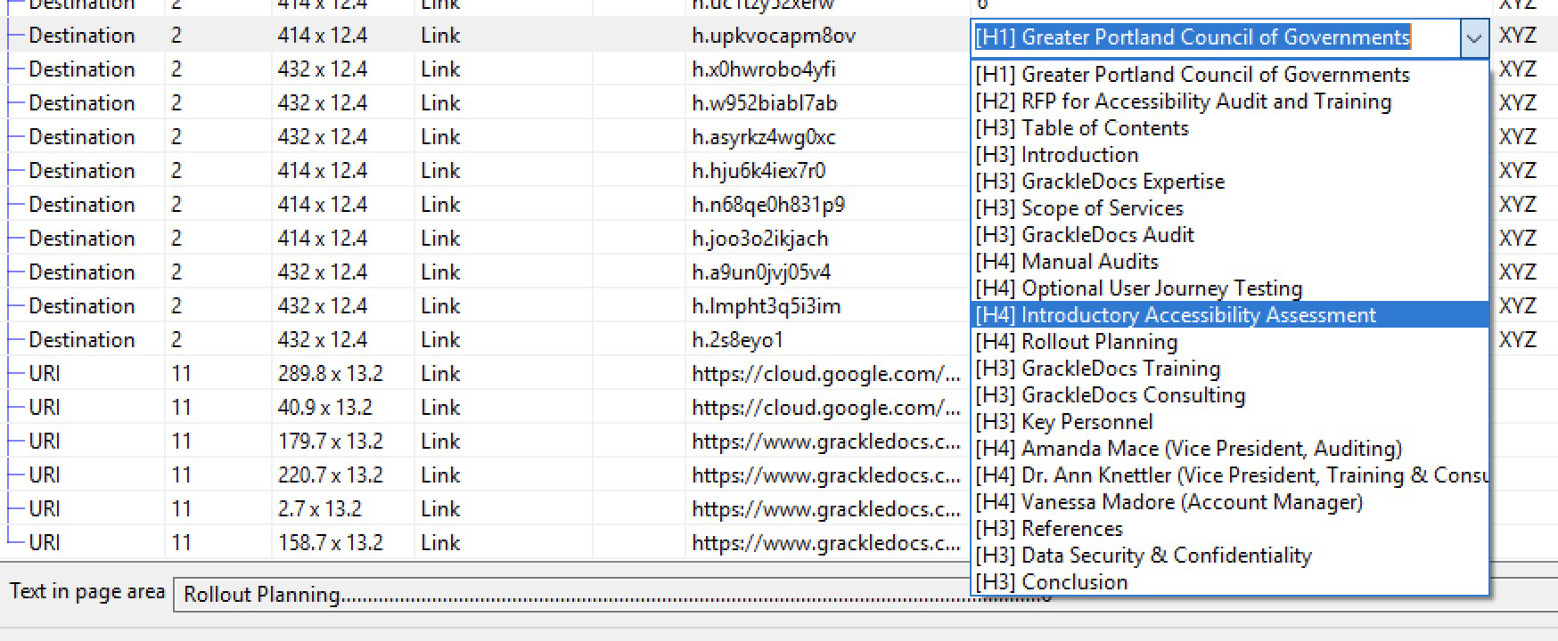 Linkguide, der viser valgmuligheder for sidetal via overskriftsniveauer.