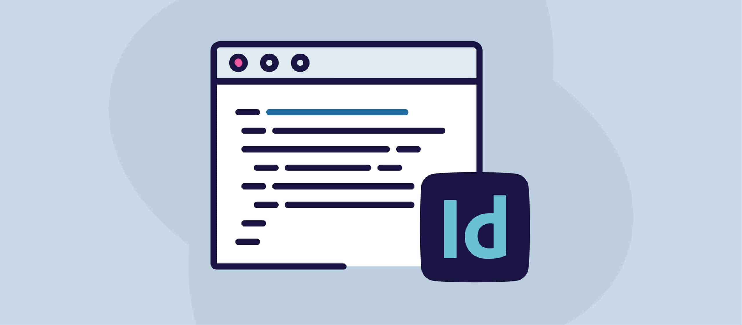 An illustration of a document window with the Adobe InDesign icon in the bottom-right corner.