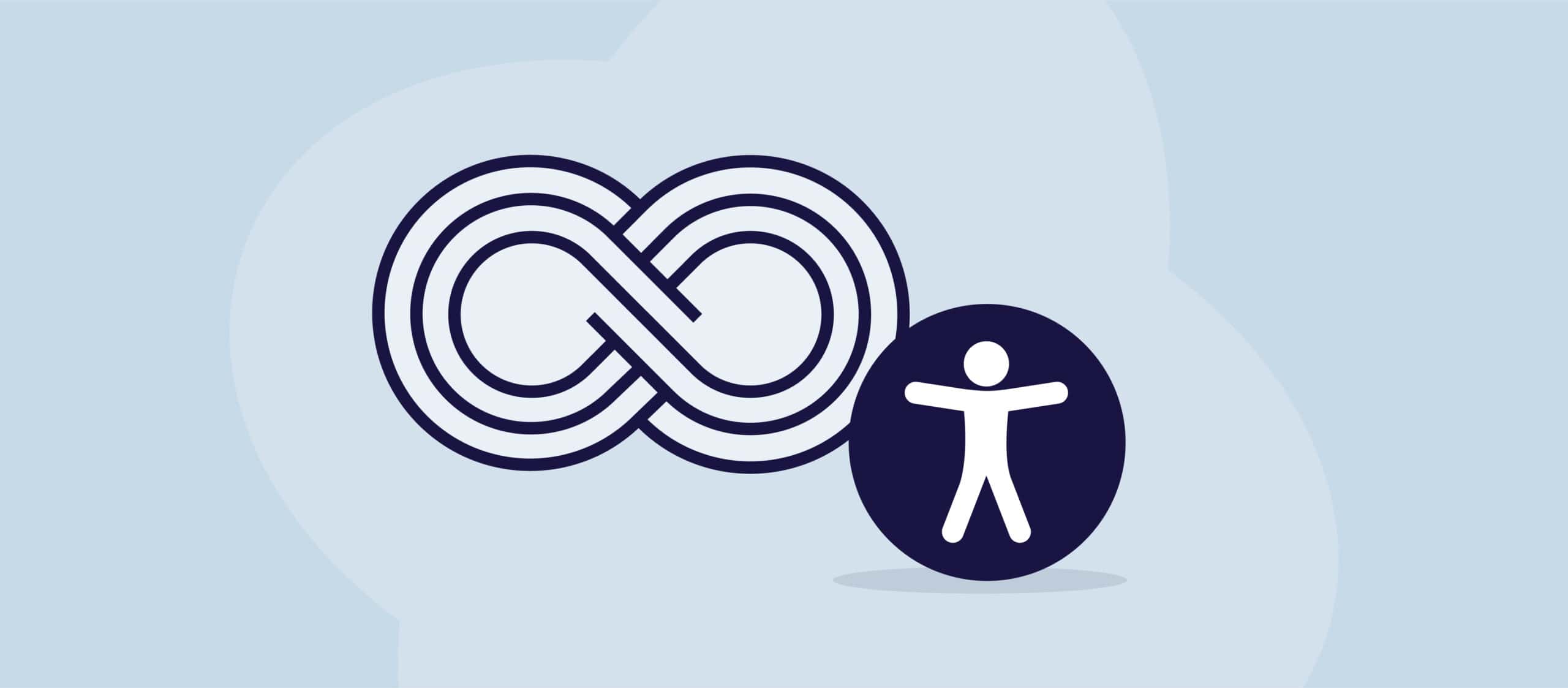 An illustration featuring the infinity symbol and the universal symbol for accessibility.