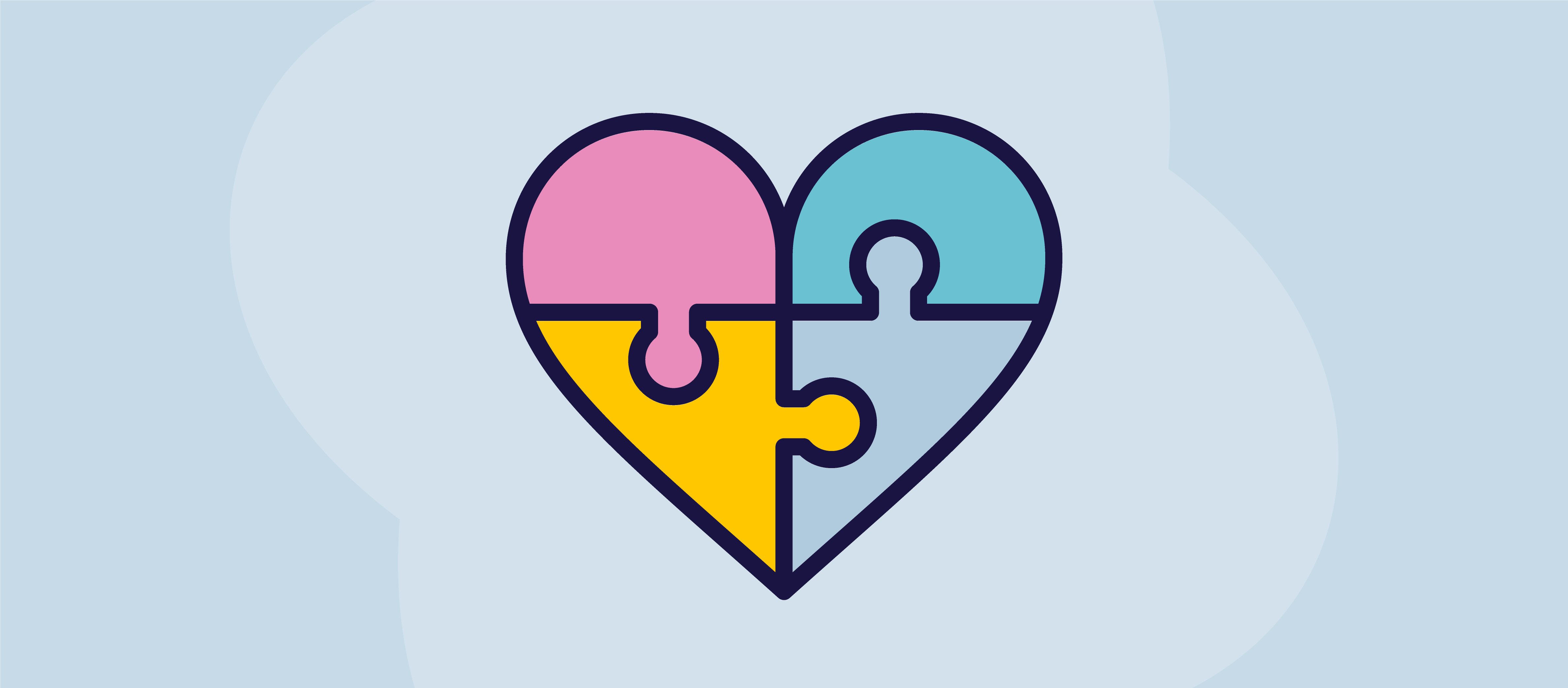 Eine Illustration eines Herzens als Puzzle mit vier verschiedenfarbigen Teilen, die zusammengefügt werden müssen, um es vollständig zu machen.
