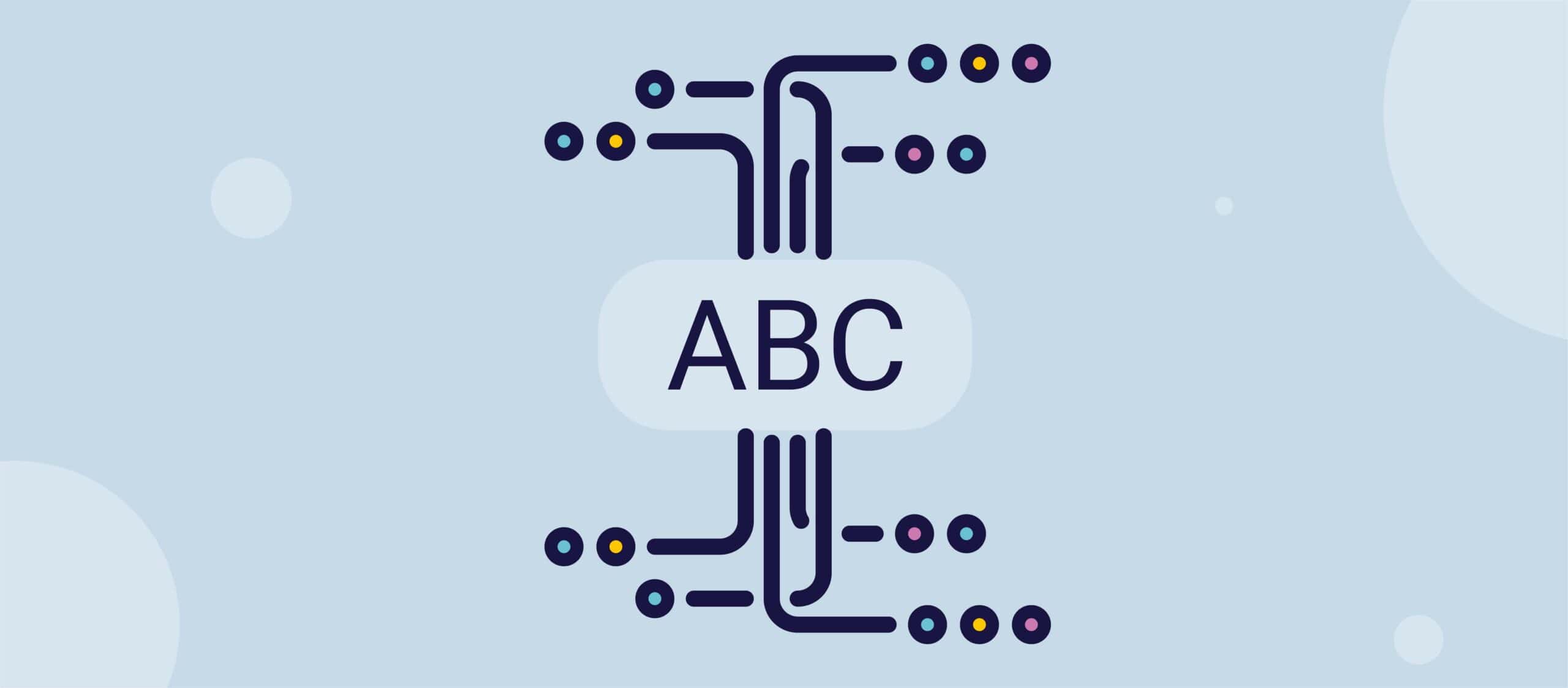 The letters A, B and C are in a bubble in the middle of the illustration. Lines leave the bubble from the top and bottom.