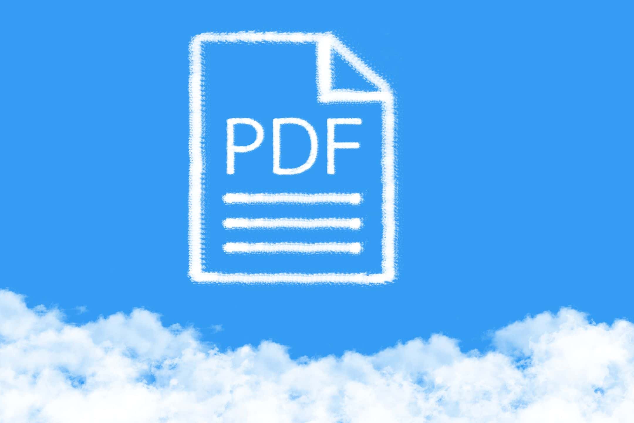pdf file illustration on top of clouds in blue sky