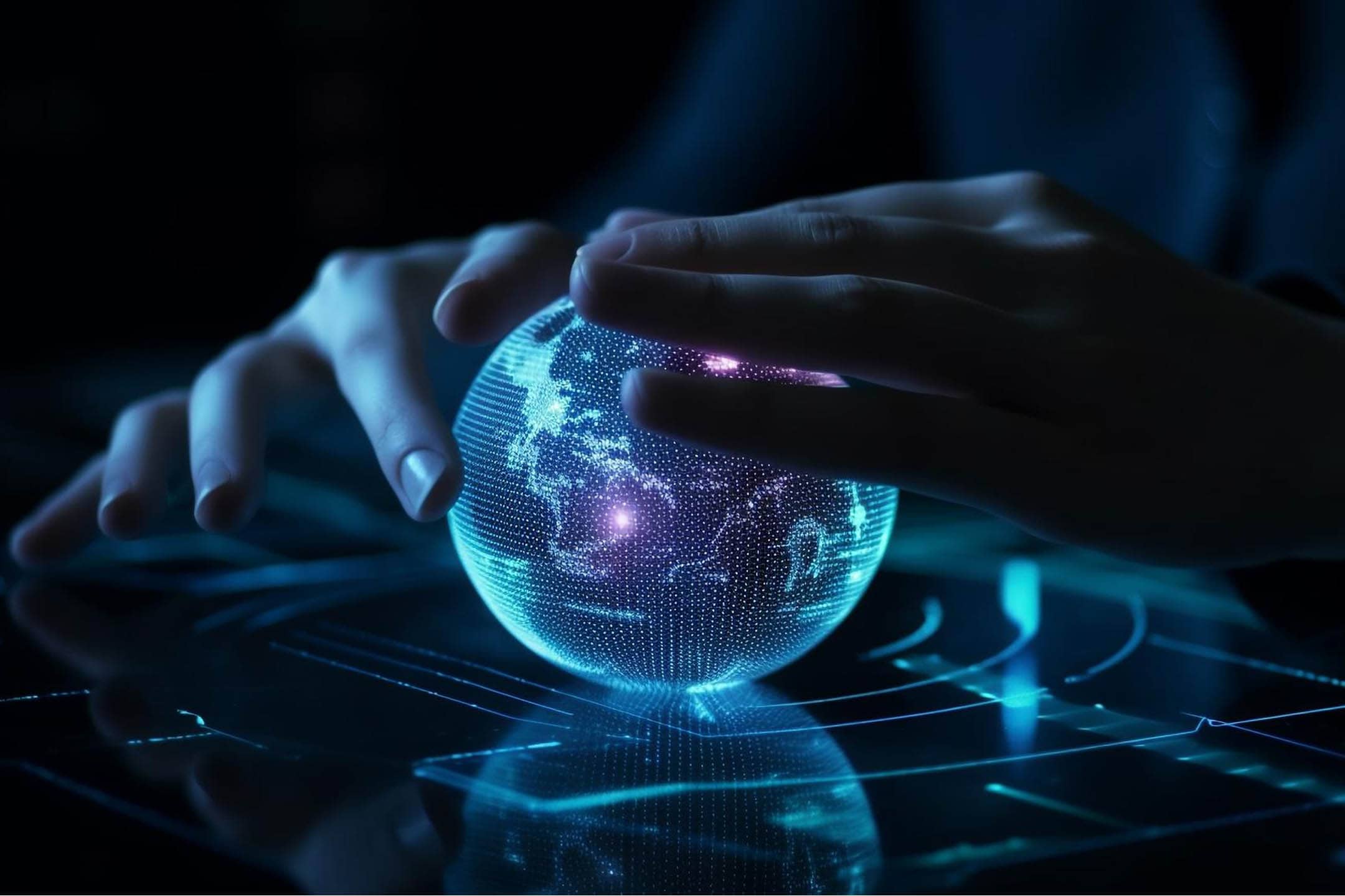 hands holding digital globe